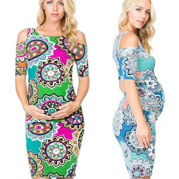 

Printed Round Neck Off Shoulder Slim Pregnant Women's Dress Printed Casual Pregnant Women's Dresses