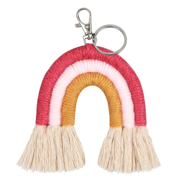 Rainbow Keychains for Women Tassel Macrame Keyrings Key Holder Jewelry P31B