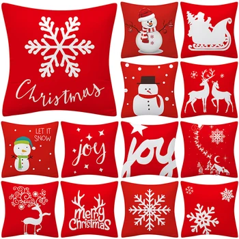 

Christmas Snowman Deer Red Pattern Cushion Cover Polyester 45*45cm Decorative Pillowcase New Year Sofa Home PillowCover 41038
