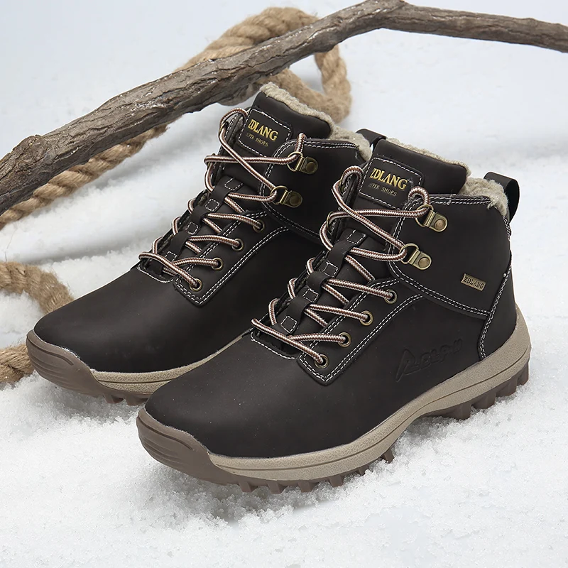 Outdoor men leather boots Outdoor Fashion Leather Men Boots Comfortable Men Shoes Waterproof Ankle Boots Short Plush Winter Warm Work Shoes Big Size 39~48 outdoor boots men leather boots