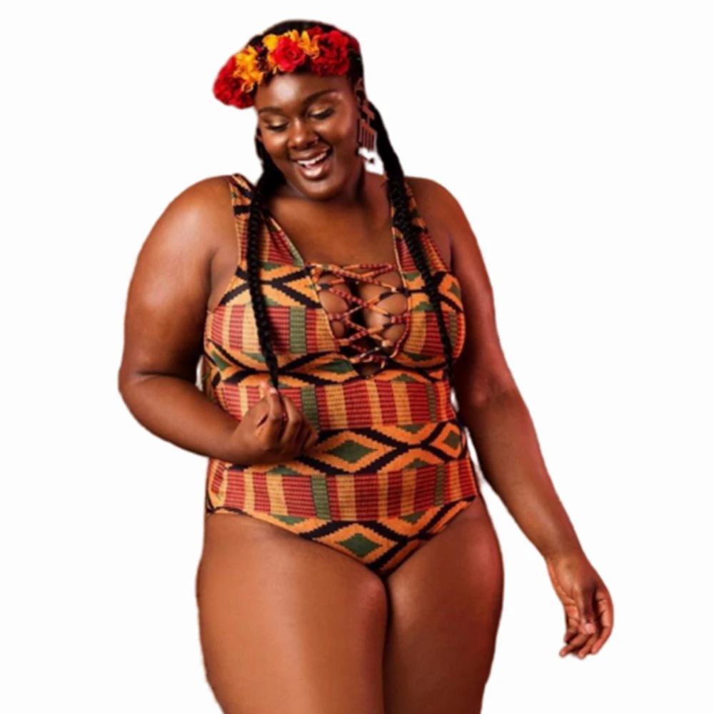 Женский купальник большого размера, Африканский принт, грудь, бандаж, Цельный купальник, купальник, большой размер, монокини, пляжная одежда, купальники, 3XL 4XL