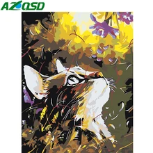 AZQSD Раскраска по номерам для взрослых, кошка, сделай сам, без рамки, ручная Раскраска по номерам, животные, акриловые краски, Декор для дома
