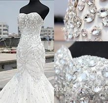 

2020 Luxury Crystal Wedding Dresses Mermaid Sweetheart Floor Length Rhinestone Corset Bridal Gowns vestidos de mariee