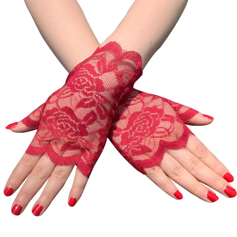6 пар без пальцев женские кружевные перчатки Цветочные кружевные перчатки Sunblock кружевные перчатки нарядные перчатки для свадебного ужина ST254 - Цвет: 6 burgundy