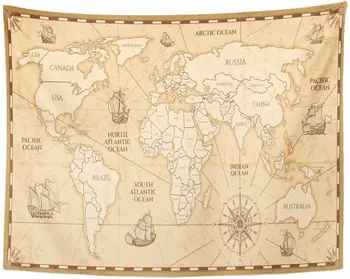 

Old Antique World Map with Countries Boundaries Vintage Grunge America and Europe Creative Nautical Tapestry Home Decor
