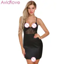 Reife Frauen Babydoll Chemise Sexy Dessous G-string Spitze Patchwork Criss Cross Backless Erotische Pyjamas Satin Porno Nachtwäsche(China)