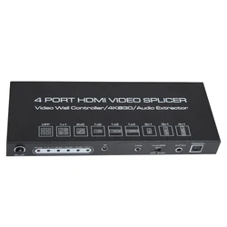 Répartiteur vidéo HDMI à 4 ports avec télécommande, 1 entrée/4 sortie, avec adaptateur secteur, pour dupliquer le moniteur d'écran miroir 1080P 2K x 4K @ 30Hz 