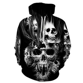 

New men's hooded sweatshirt spring and autumn 3D printed skull pullover sweatshirt Men's and women's fashion hoodies sports tops