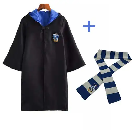 Gryffindor Cosplay Costume Potter Robe Scarf Ravenclaw Hufflepuff Slytherin Cloak with Tie Potter Costume - Цвет: Ravenclaw and Scarf