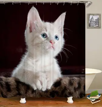

Cute Cats Bath Curtains Bathroom Products Waterproof Design Polyester Fabric Shower Curtains with Free Hooks for Bathroom