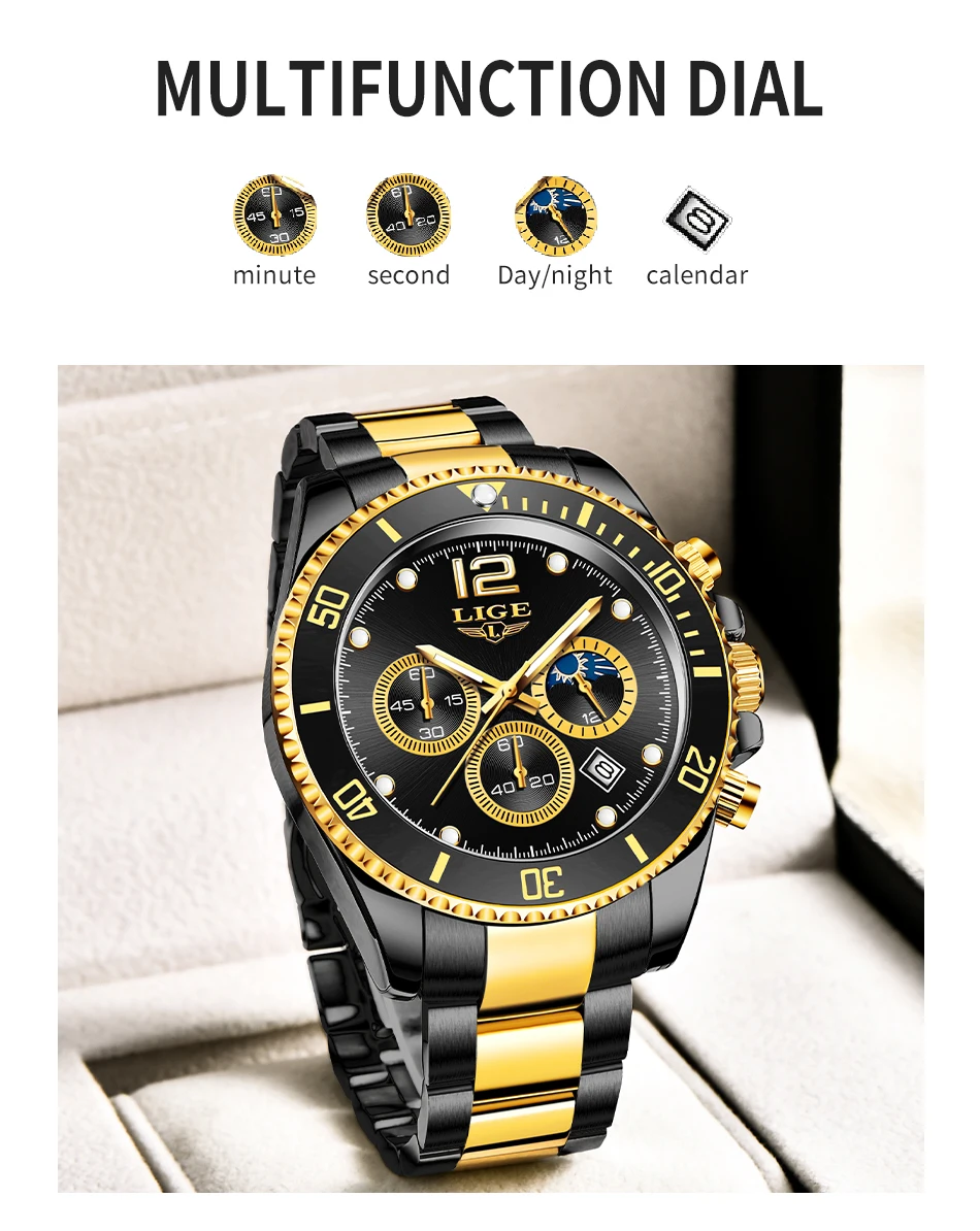 Orologio in oro nero di moda Orologio al quarzo impermeabile in acciaio inossidabile di lusso di marca superiore Orologio da polso cronografo sportivo da uomo Ma_voghion.com