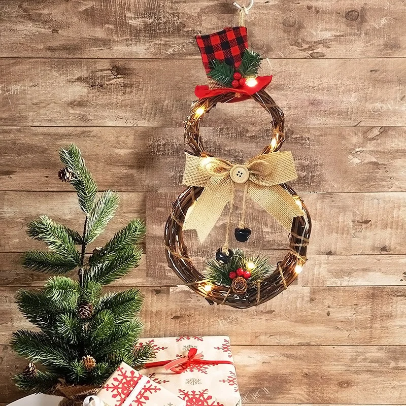 

Christmas Wreath With Battery Powered LED Light String Front Door Hanging Garland Holiday Home Decorations Enfeites Natalino