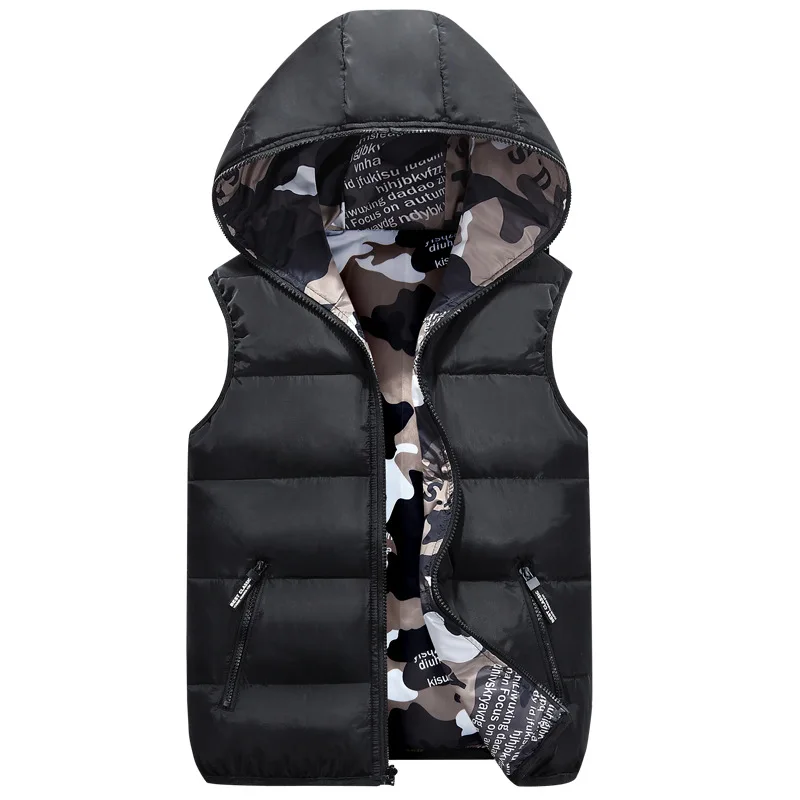 Kids Hooded Gilets Down Body Warmers Vest Reversible Jacket Sleeveless Camouflage Winter Coat 