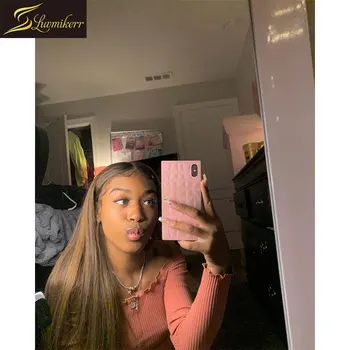 

Malaysian Ombre 13×6 Straight HD Transparent Lace Front Human Hair Wigs for Black Women Honey Blonde Frontal Wig Bleached Knots