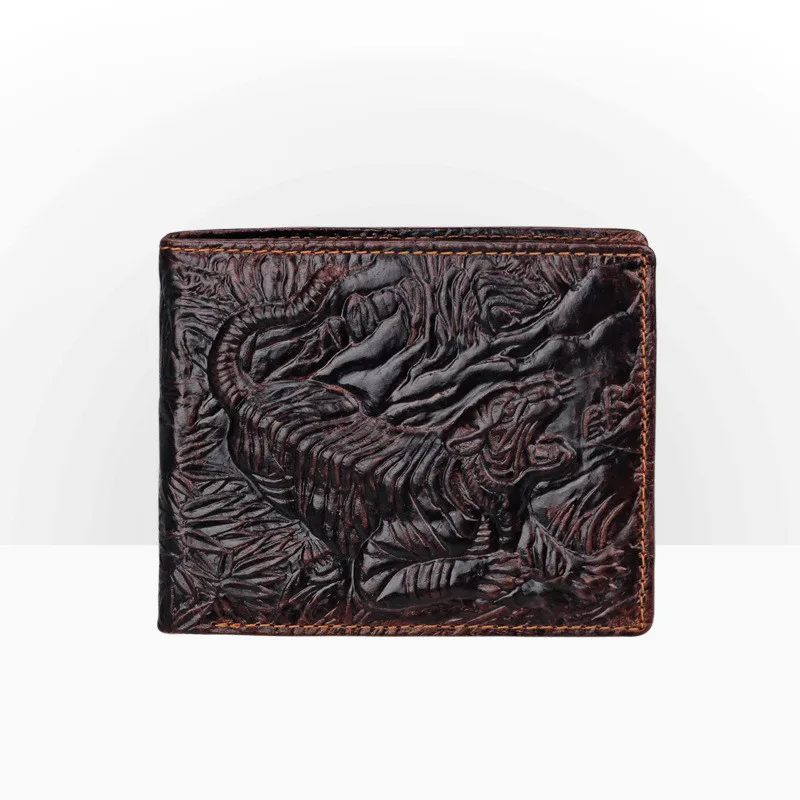 Мужской кошелек в винтажном стиле с изображением дракона крокодила, Воловья кожа, длинный двойной карман для монет, цветок, лошадь, панда, кошелек с тигровой расцветкой, натуральная кожа, мужской короткий кошелек - Цвет: 17
