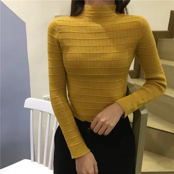 

Elegant Fall Turtleneck Sweaters Korean Style Solid Color Jumper Ladies Warm Long Sleeve Slim Knit Pullover