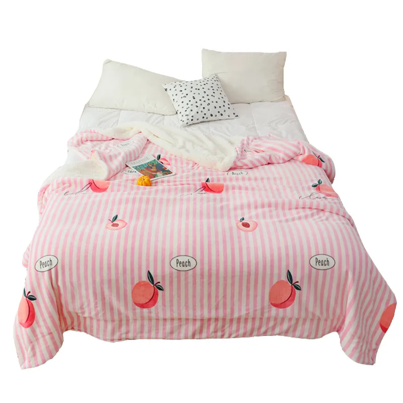 Stripe fleece blankets and throws Adult Thick Warm winter Blanket Home Super Soft duvet luxury pink fruits Blankets On Bedding | Дом и сад