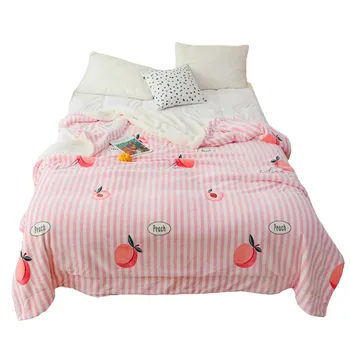 

Stripe fleece blankets and throws Adult Thick Warm winter Blanket Home Super Soft duvet luxury pink fruits Blankets On Bedding