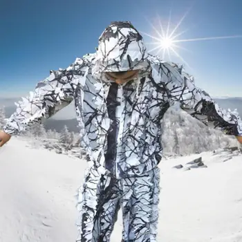 

3d Maple Leaf Birdwatch Airsoft Hunting Clothes Include Jacket And Pant Hunting Clothes Ghillie Suit White Snow Camouflage