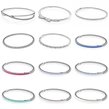 

Sparkling Bow Entwined Radiant Hearts Twinkling Forever Bangle Fit Fine Bracelet 925 Sterling Silver Bead Charm Jewelry