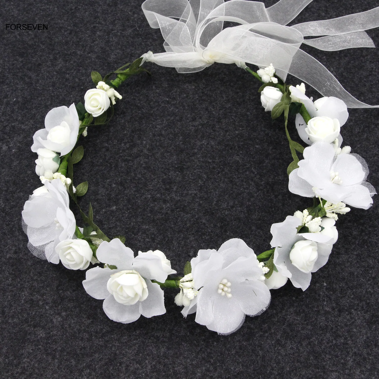 Hair Accessory Artificial Flower Wreath with Ribbon Hairband Handmade Wedding Headbands Flowers Garland Wreath for Women