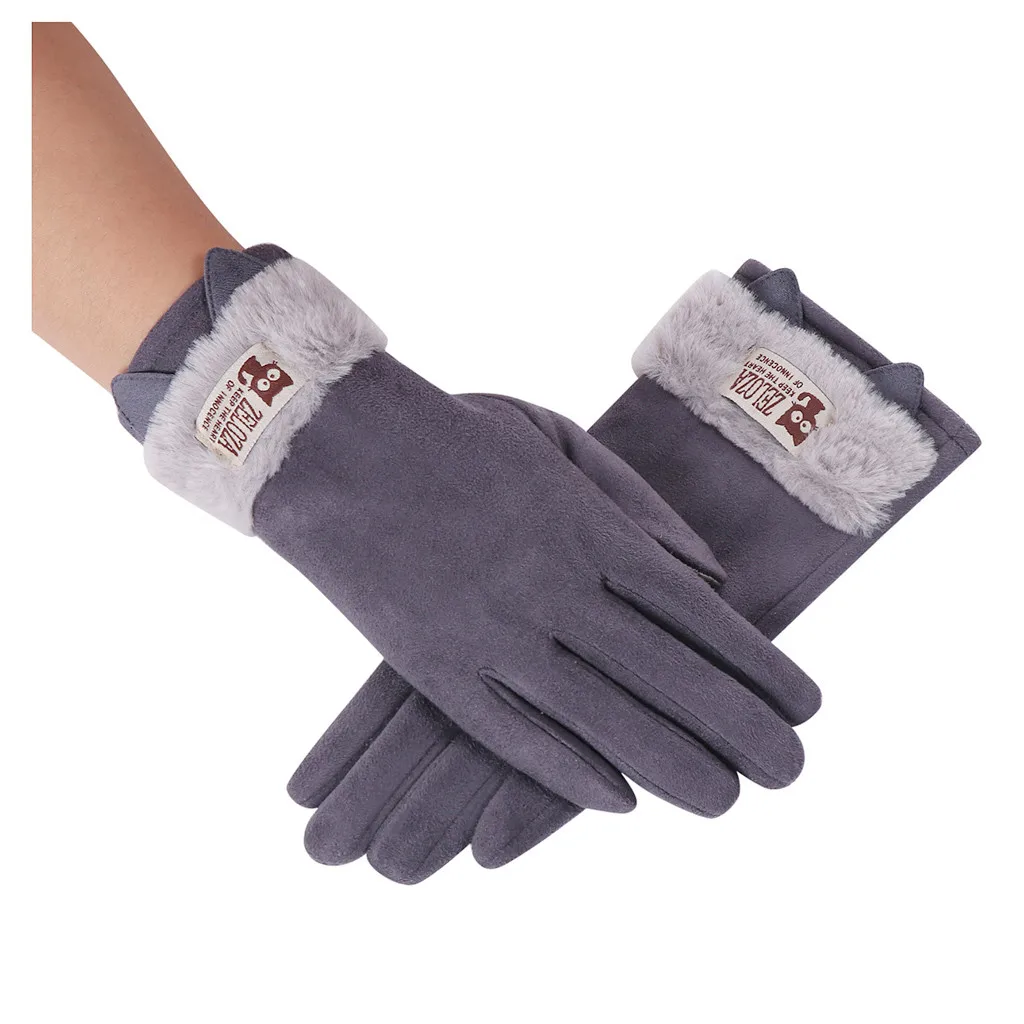 Дизайн, модные женские зимние теплые флисовые теплые перчатки с заячьими ушками из мультфильма, утолщенные теплые варежки, перчатки для телефона - Цвет: Dark Gray B