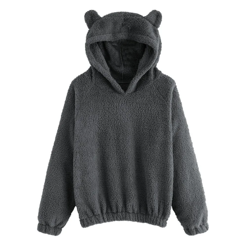 JAYCOSIN/Модная женская флисовая толстовка с теплым медведем, пушистый, длинный рукав, уникальный, удобный, шикарный пуловер с капюшоном, верхняя одежда