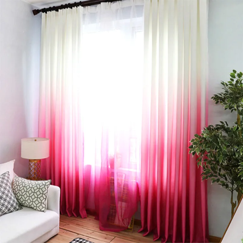 

Pink Purple Curtains For the Living Room Green Gradient Semi-blackout Cloth Drapes For the Bedroom Blue Tulle Cortinas