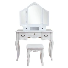 European Style Woman Makeup Dressers Bedroom Tri-fold Mirror Dresser With Dressing Stool White Chair Set MDF Dressing Table European Style Woman Makeup Dressers Bedroom Tri-fold Mirror Dresser With Dressing Stool White Chair Set MDF Dressing Table