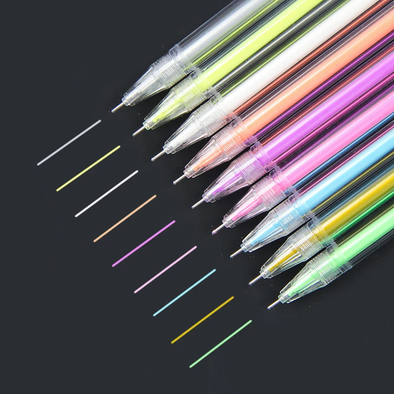 Punta de color de 0,6mm marcador de señal permanente de secado rápido, plumas para tela, Fineliner de calidad de Metal para dibujo, 9 Uds.