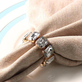 

TAI Top 12Pcs Big Square Rhinestone Round Napkin Rings Metal Gold Hotel Towel Buckle Napkin Holder Party Wedding Table Decor