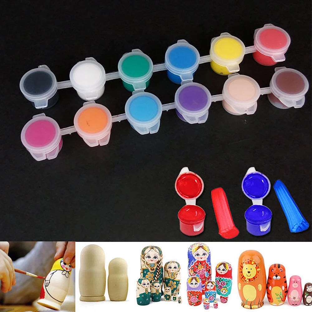 12Pcs/Set 3ML Acrylic Painting Pigment Paint Brush Set DIY Art Craft Drawing Tool smooth Painting Pigment Set DIY Tool