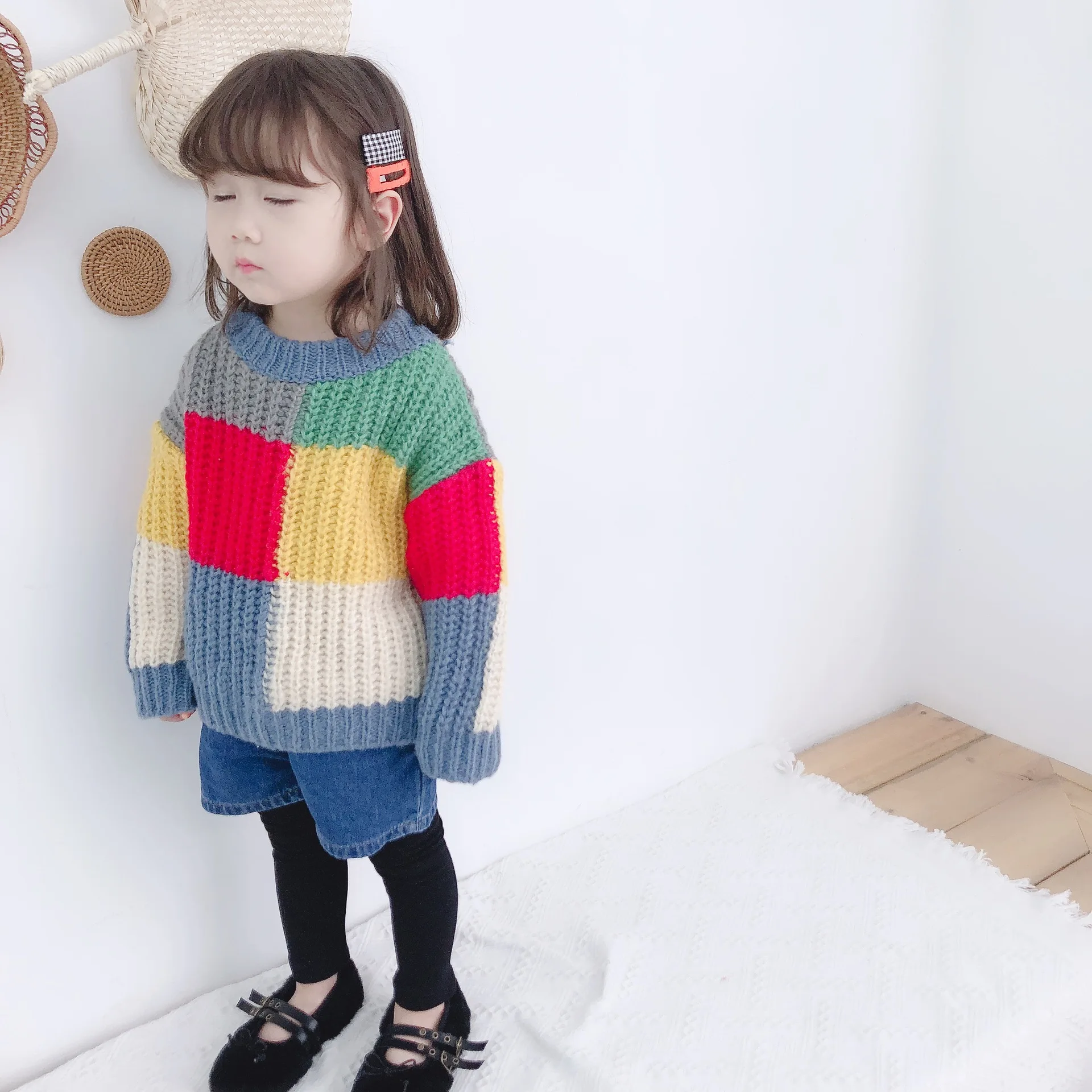 Ukeybaby2019 осень и зима новые продукты джинсы макет из двух частей для мужчин и женщин детские брюки корейский стиль Универсальный Pa