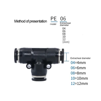 

Black PE series for OD 4/6/8/10/12/16mm Fitting Quick Connector Adapters Pneumatic Fittings 3 Way T shaped Tee