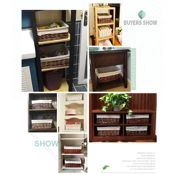 

Rattan Storage Basket Seaweed Wicker Box Bamboo Woven Rattan Woven Rectangular Basket Snack Cloth Storage Sundries Decoration