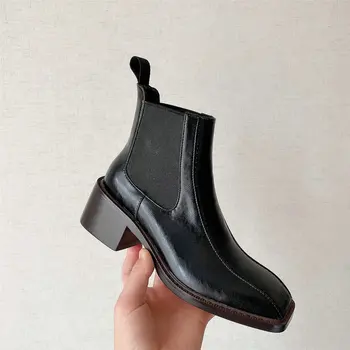 

2020 Promotional Winter Autumn Women Boots Platforms Square Heel Ankle Boots Cow Leather Motorcycle Lady Ladies Shoes