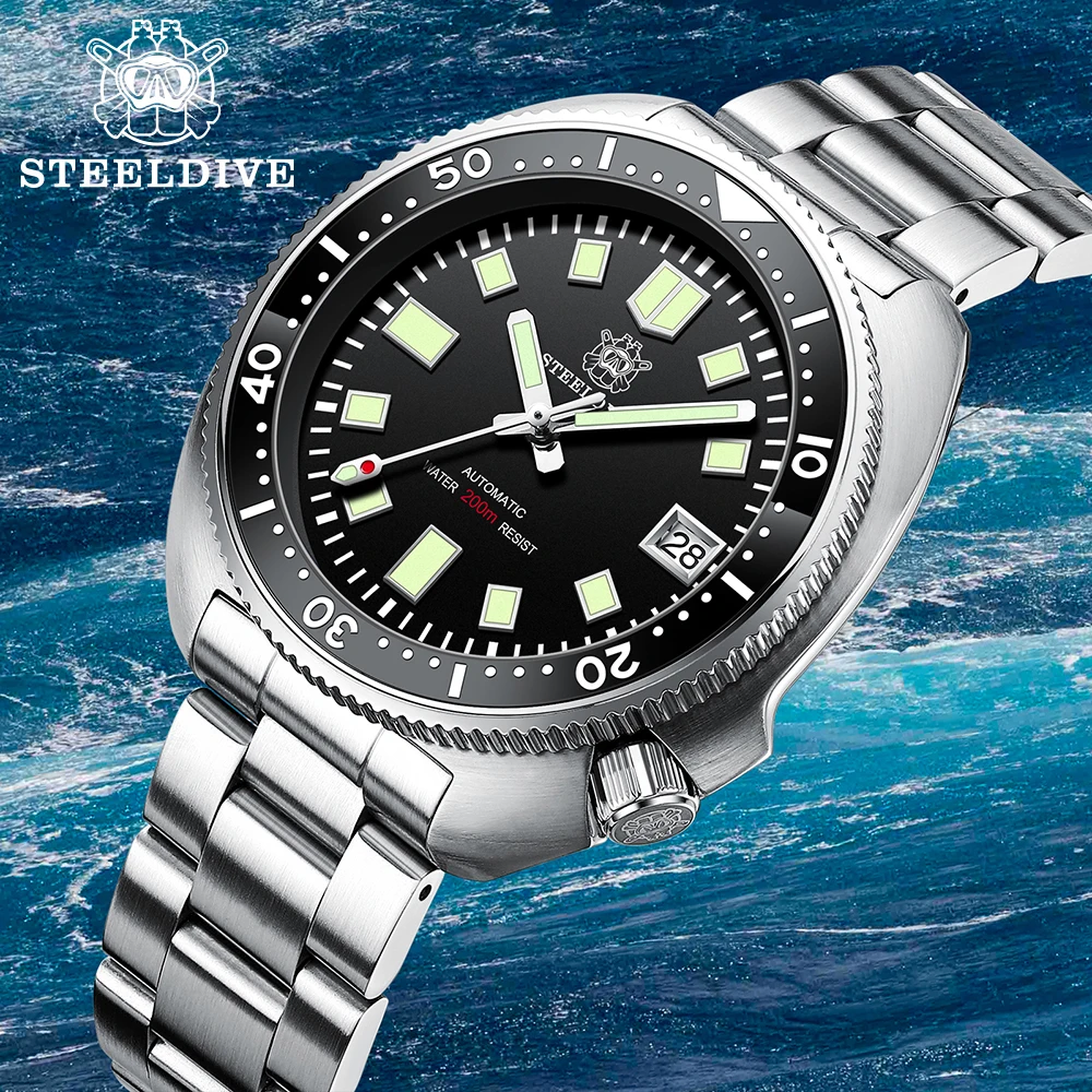 SD1970 Steeldive Brand 44MM Black Dial Men NH35 Dive Watch with Ceramic Bezel