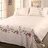 WOSTAR Rose flora embroidery design flat bed sheet solid colour cotton twill linen bedding luxury home textiles queen king size 1