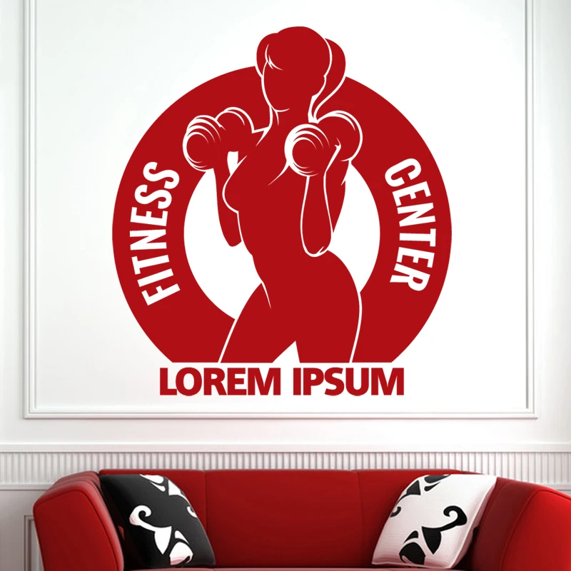 Fitness Decal Gym Dumbbell Sticker Body building Posters Vinyl Wall Decals Mural Fitness Words