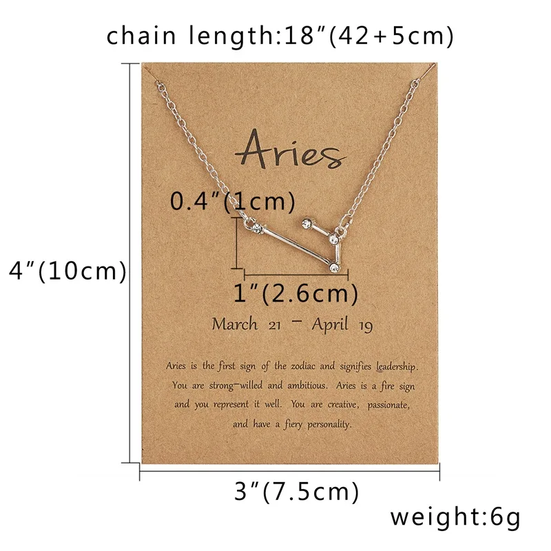Ailodo 12 Созвездие подвеска ожерелье Знак зодиака ожерелье в подарок на день рождения открытка для женщин Девушка модное ювелирное изделие LD237 - Окраска металла: Aries