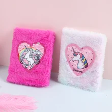 

sequins heart mini notebooks for children students fluffy hard cover studnet diary planner agenda 2022 girls gift stationary