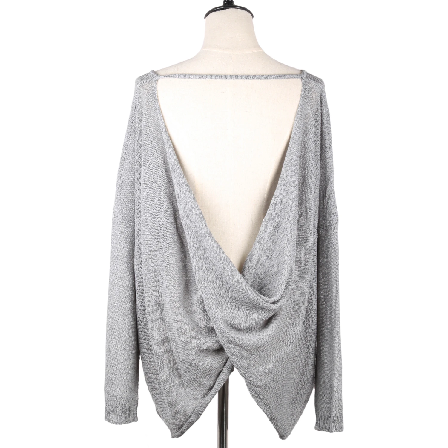 

Spring Autumn Sexy Backless Sweater Hollow See-through Sunscreen Clothes Lady Teens Solid Knitting Jumper Plus Size Pullovers