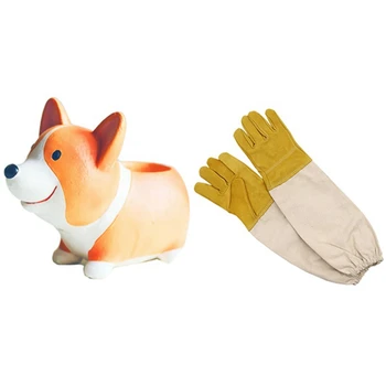 

1Pcs Creative Resin Corgi Succulent Plant Pots & 1 Pair Prevent Gloves Protective Sleeves Ventilated Anti Bee