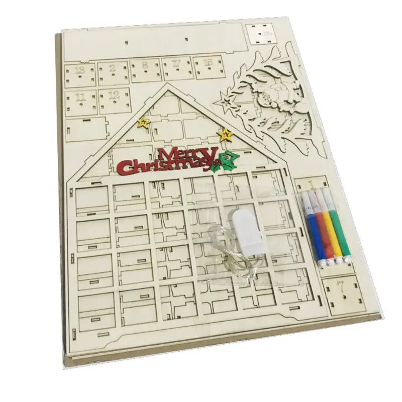 

Christmas Wooden Countdown Advent Calendar With LED light Xmas Ornament for christmas