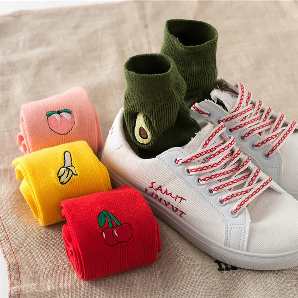 Женские носки забавные носки Модные женские и мужские милые фрукты Вышивка лодыжки высокие спортивные повседневные хлопковые носки женские носки Sokken