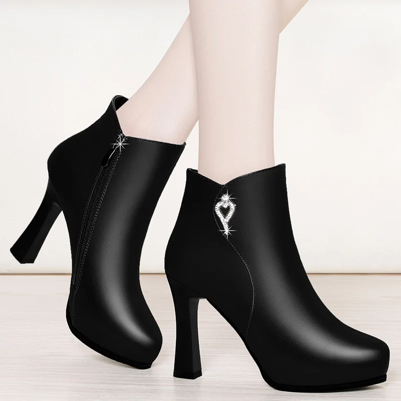 

2018 New Style Versatile Spring, Autumn And Winter Fashion High-Heel Thin Heeled Online Celebrity plus Velvet WOMEN'S Shoes Shor