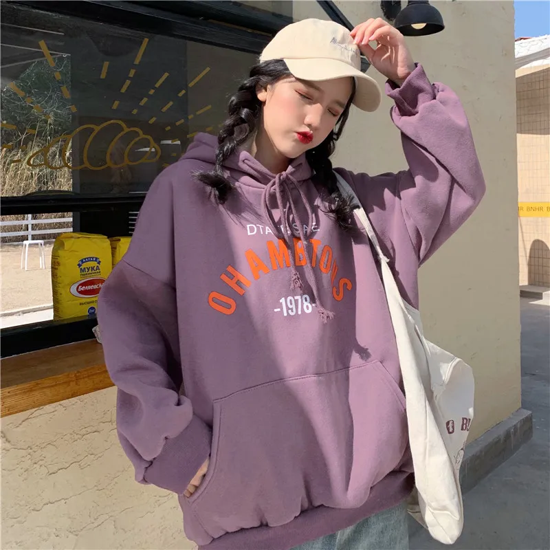 Women Hoodies Japanese Pullover Winter Sweatshirts Letter Korean Girl Harajuku Plus Size Thicken Casual Loose Hoodies Clothes