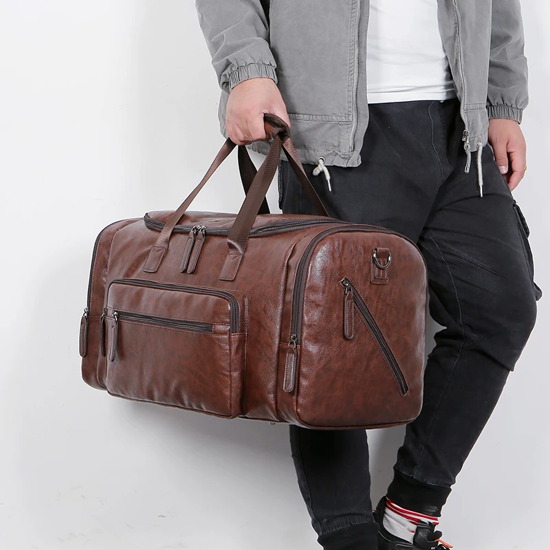 Retro Leather Travel Tote Bags Male Weekend Bag Mens Large Capacity Hand Luggage Duffel Handbags Shoulder Bag