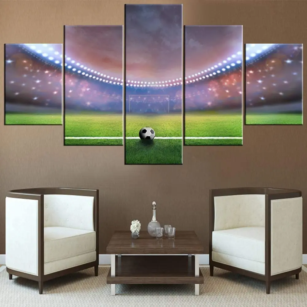 

No Framed Canvas 5Pcs Soccer Sports Green Ball Stadium Wall Art Posters Pictures Paintings Home Decor for Living Room Decoration