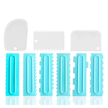 

9 Pcs Cake Scraper, Cake Decorating Comb and Icing Smoother, Plastic Cake Scraper Set Tools,Kitchen Baking Mold DIY Tool